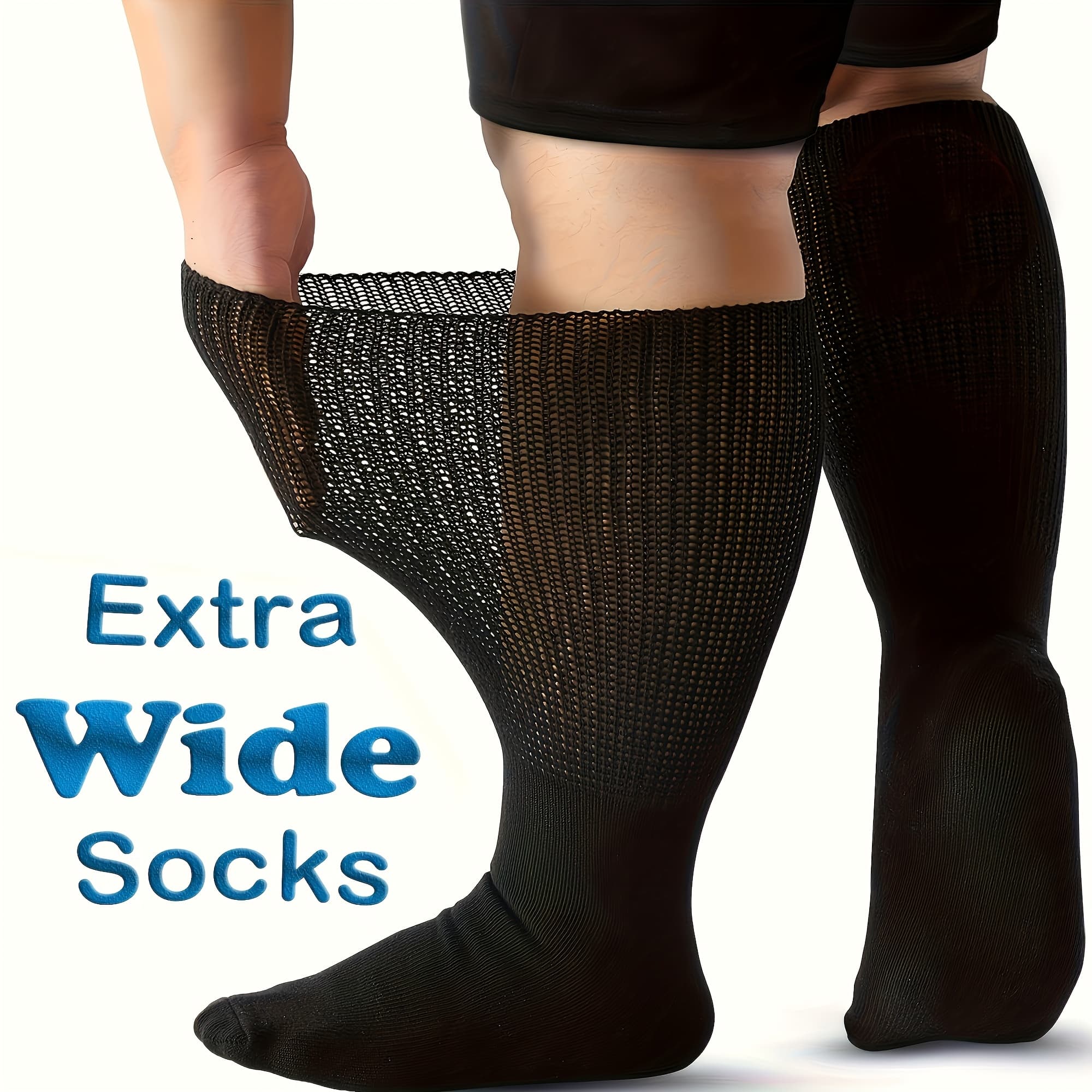TEMU 1 Pack Extra Wide Socks For , Unisex Diabetic Socks, Loose Top - Fits Most Size, Black, Elegant Socks For All