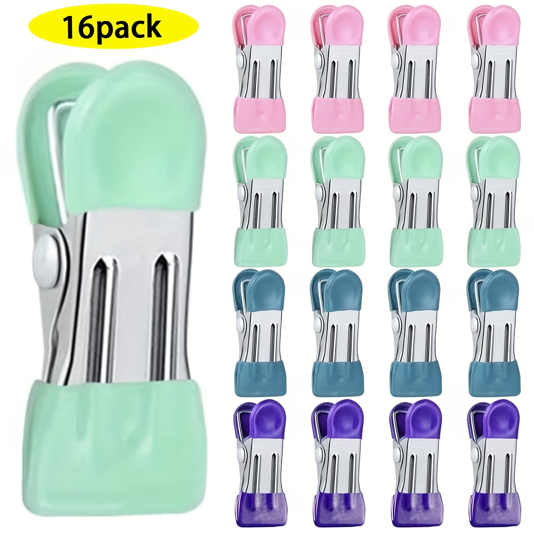 TEMU 16pcs Food Sealing Clips, Scratch-resistant Vinyl Coated High-strength Sealing Bag Clips, Multi-functional Kitchen Food Sealers, Used For Snack Preservation, Photo And Document Organizing