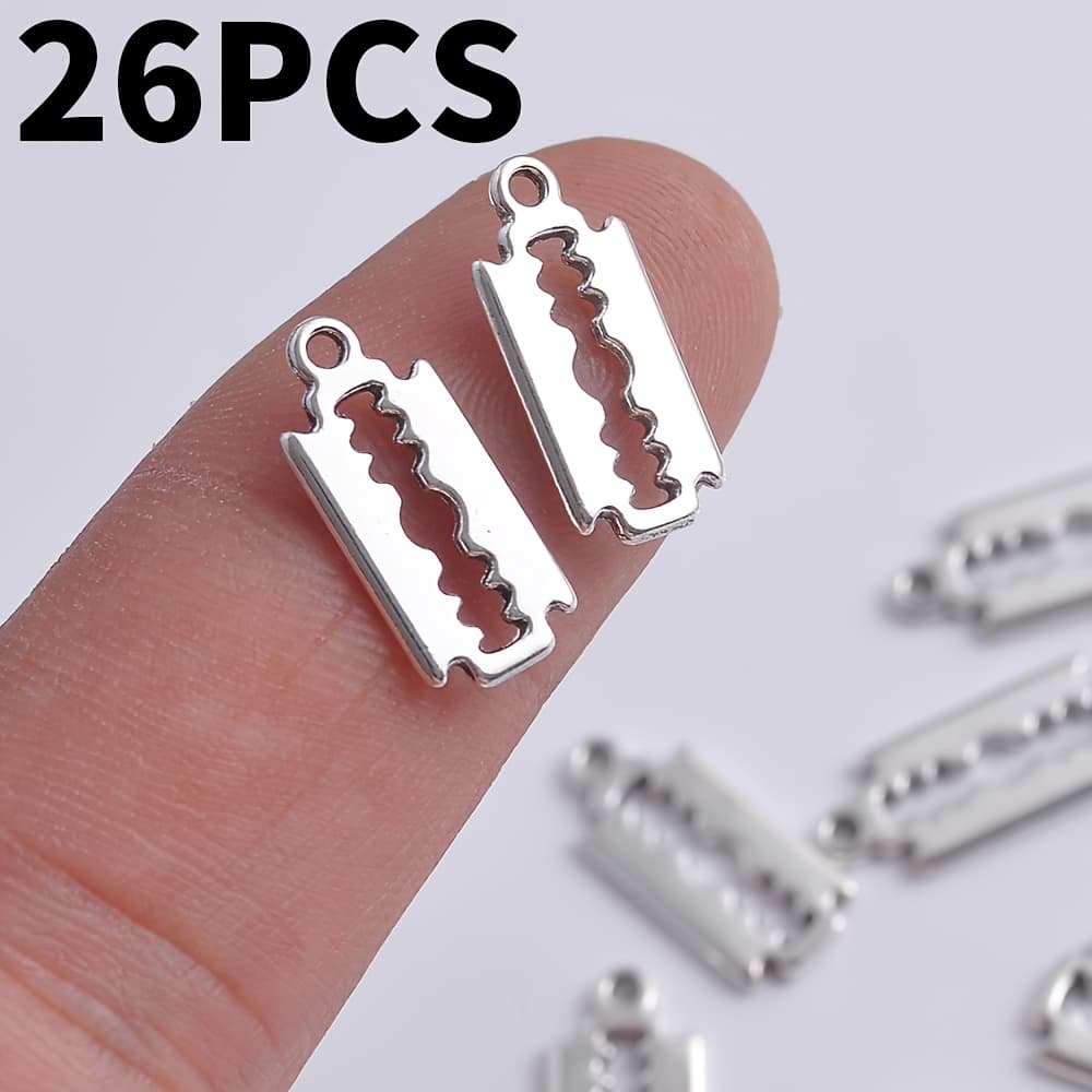 TEMU A Set Of 26 Vintage Silvery-colored Blade-shaped Metal Additions For Handmade Jewelry Materials. Street-style Cool Pendants Are Suitable For Unique Combinations For Bracelets, Necklaces, Earrings