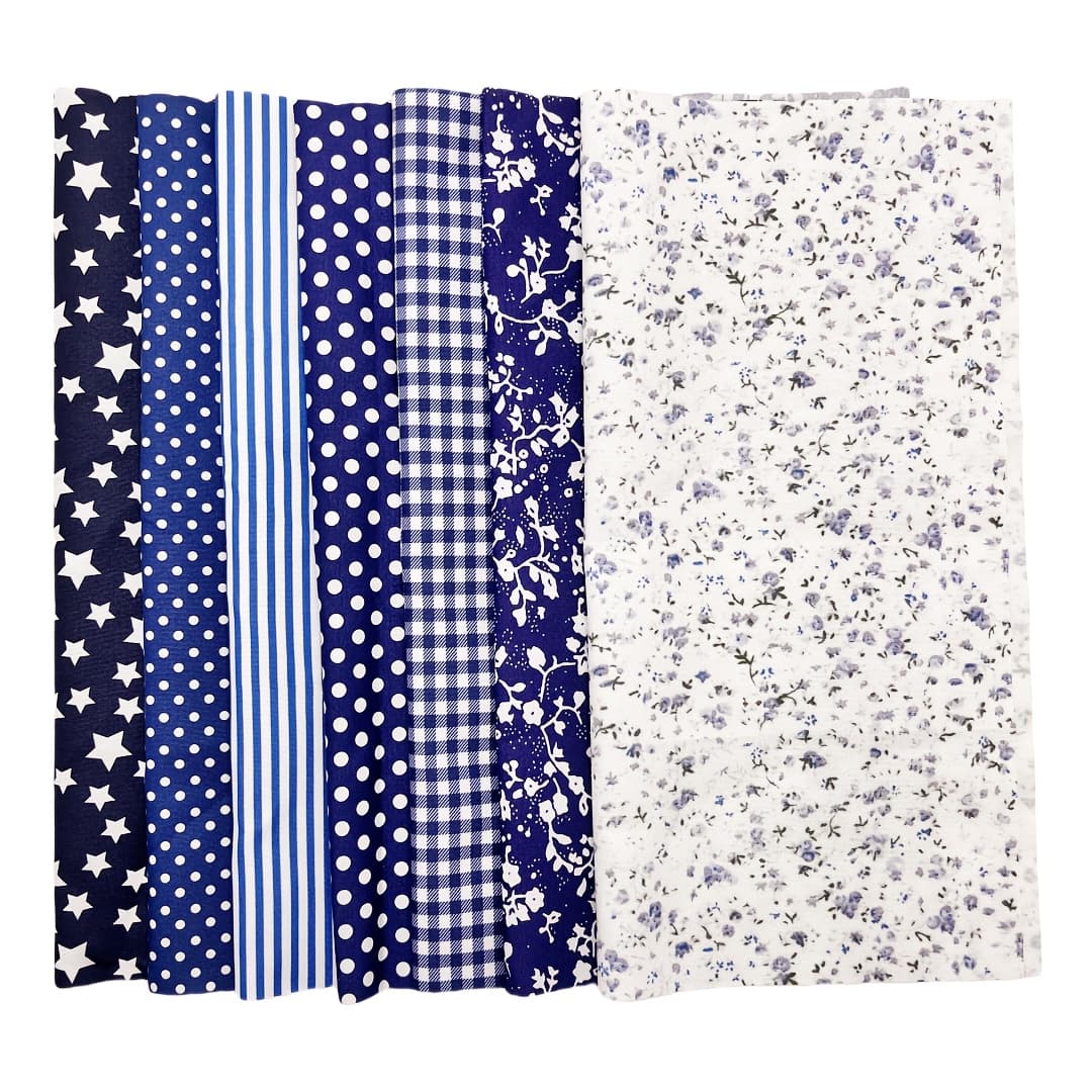 TEMU 7pcs Navy Fabrics, Floral Check Small Scraps For Hand Sewing, Suitable For Handmade Making