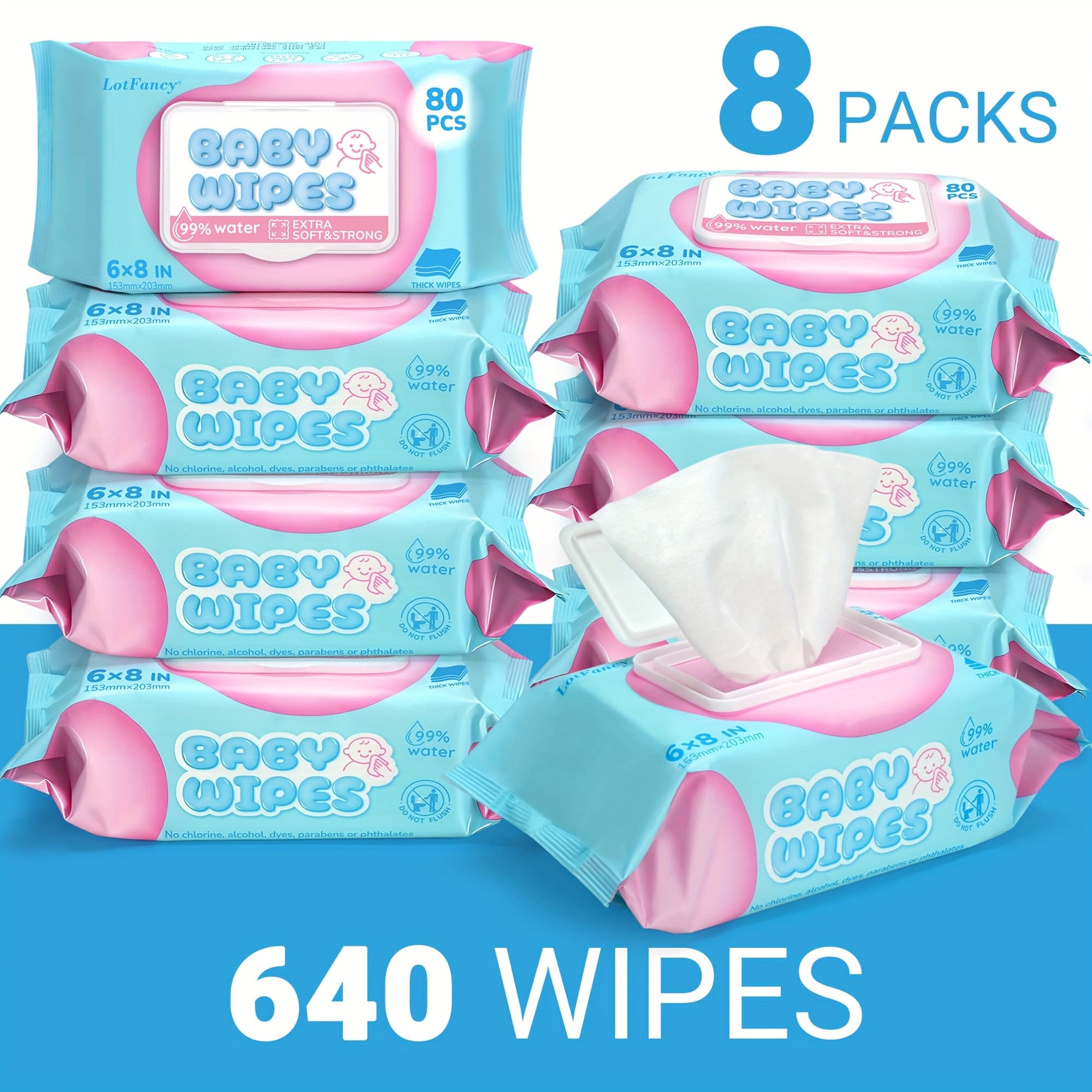 TEMU 8 Packs Baby Wet Wipes For Infants Toddler Children Wipes Baby , Unscented, Extra Thicken Wipes Cleaning Bulk, 80 Wipes Per Pack, Total 640 Wipes, 645g/pack
