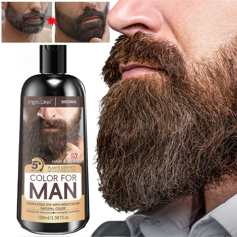 TEMU 's Beard And Sideburns Hair Dye, Semi-permanent Hair Dye Shampoo, 2-in- Hair Dye, , Quickly Covers Gray Beard And Hair, In Black, Brown, And - Temporary Hair Dye, Sulfate-free, Frizz