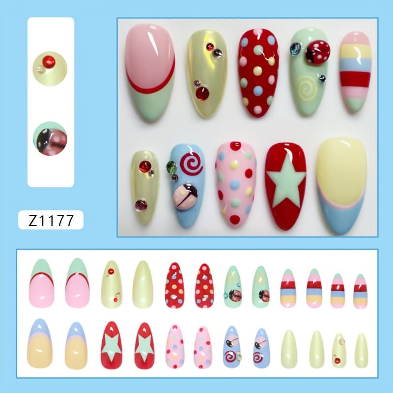 TEMU Dopamine Heart Ladybug Polka Dot Cute Sweet Sparkling Detachable Press-on Nails