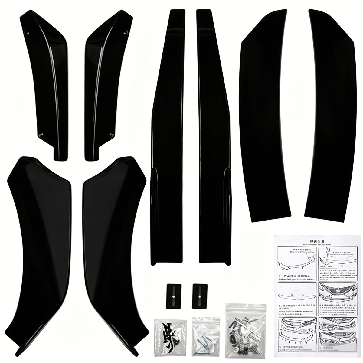 TEMU Universal Front Lip For Car, 4pcs/8pcs/11pcs Front Bumper Lip, Abs Adjustable Sharp Corner Front Bumper Lip Splitter Protector Replacement For Most Vehicle (glossy /black)