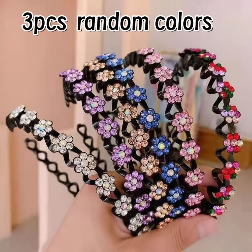 TEMU 3pcs Set Exquisite Flower Headbands For Women, Non-slip Fashion Hair Accessories, Elegant And Headbands, Suitable For Daily Wear, Parties, And Weddings (random Colors)