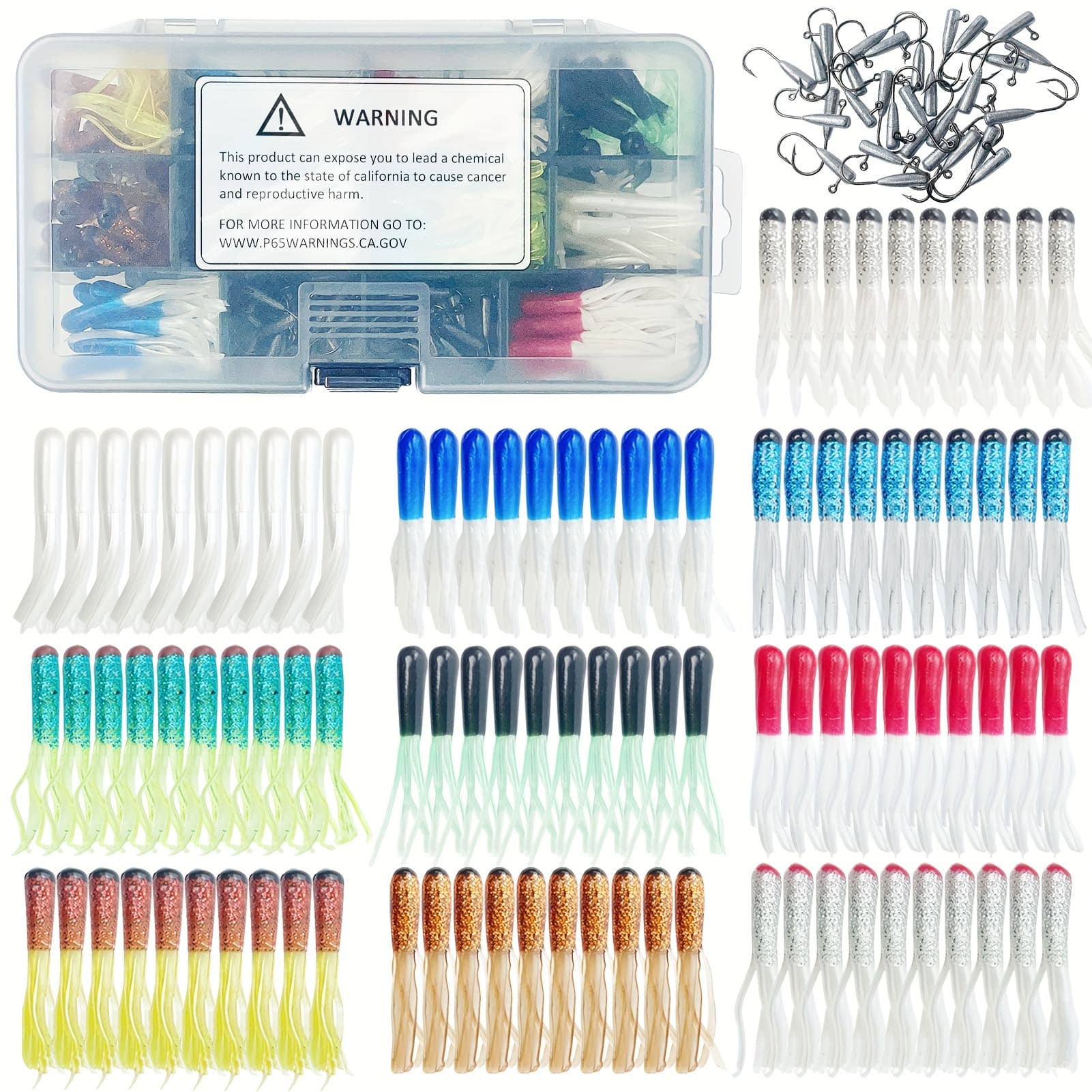 TEMU Tube Jig Heads With Swimbaits Kit Pre-rigged Tubes Lure Soft Lures Bait Hooks Crappie Jigs Crappie Lures Tackle For Bass Trout Freshwater Saltwater Fishing