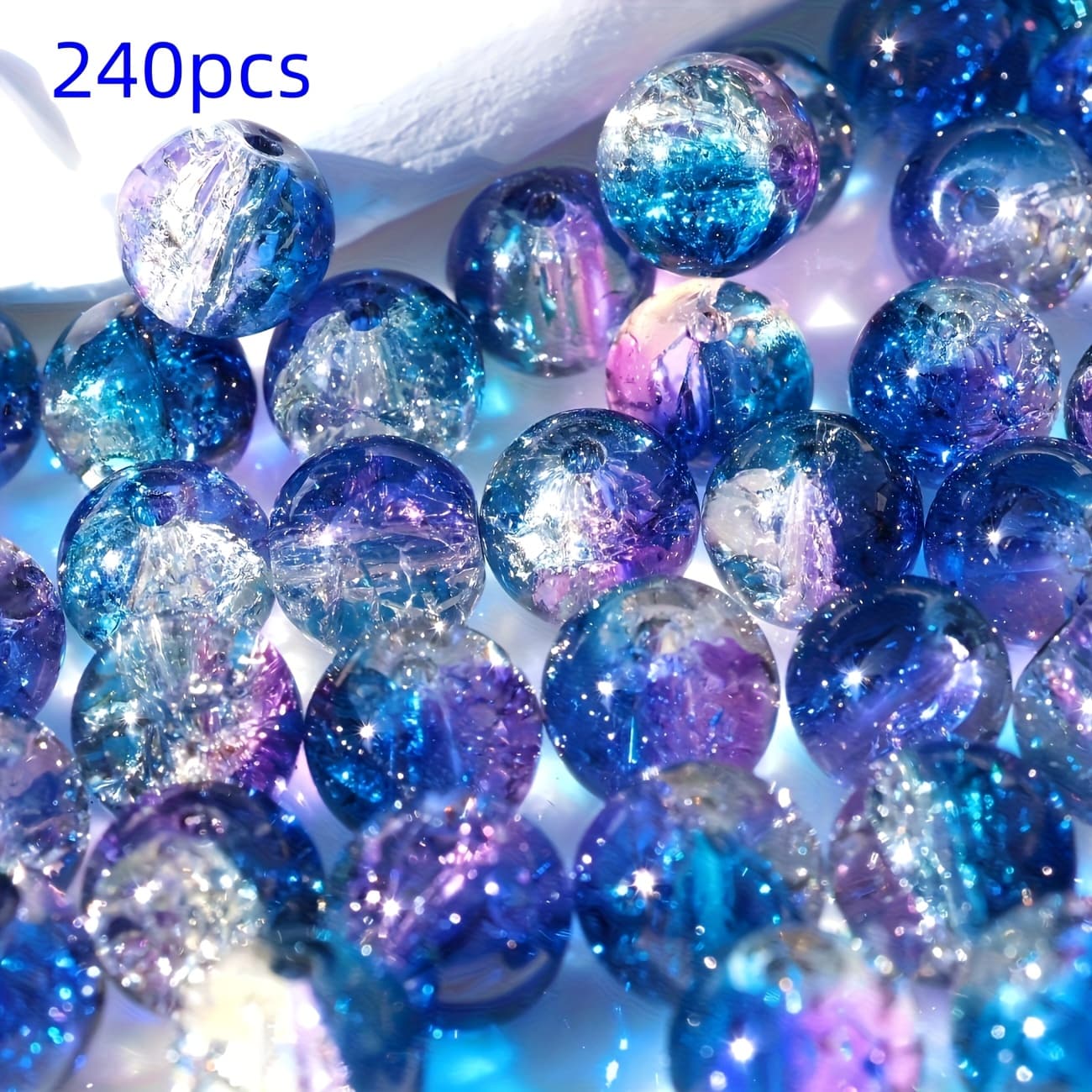 TEMU 60/240pcs Ocean-themed Cracked Glass Beads - Blue And Purple, 8mm Diameter, Perfect For Jewelry, Bracelets, Necklaces, Earrings, And Phone Additions, Jewelry Making Materials, Bead Assortment