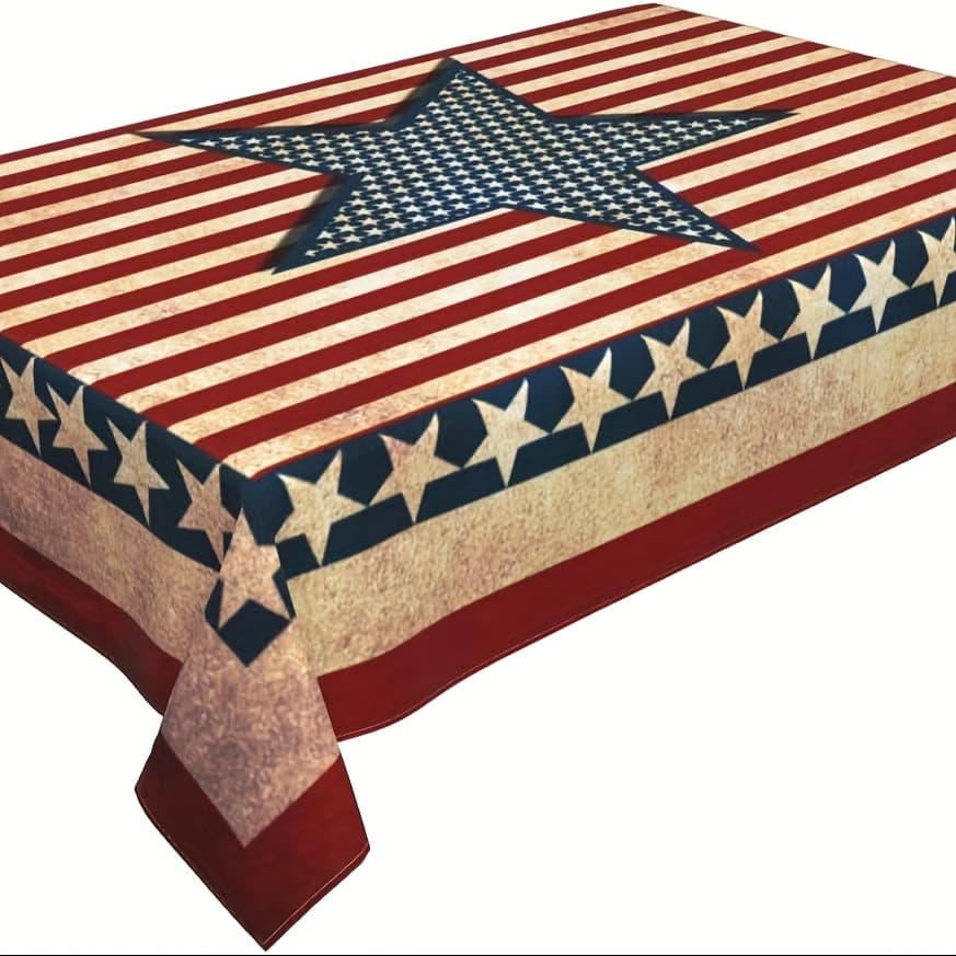 TEMU 1 Vintage Country Style American Flag Memorial Day Party Rectangular Tablecloth, Suitable For Home, Dining Room, And Kitchen, 51x51/51x70/56x83/56x103 Inches. Father's Day Gift, Graduation Gift.
