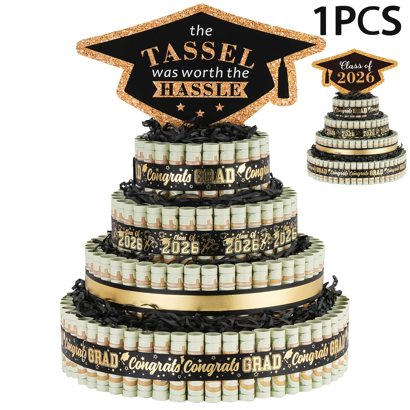TEMU 2026 Graduation Gifts - 1pc 4 Tier Graduation Cake Filled With Cash Graduation Party Money Jar Favors - Fun Decorated Class Party Supplies Ideas For Boys Girls High School College