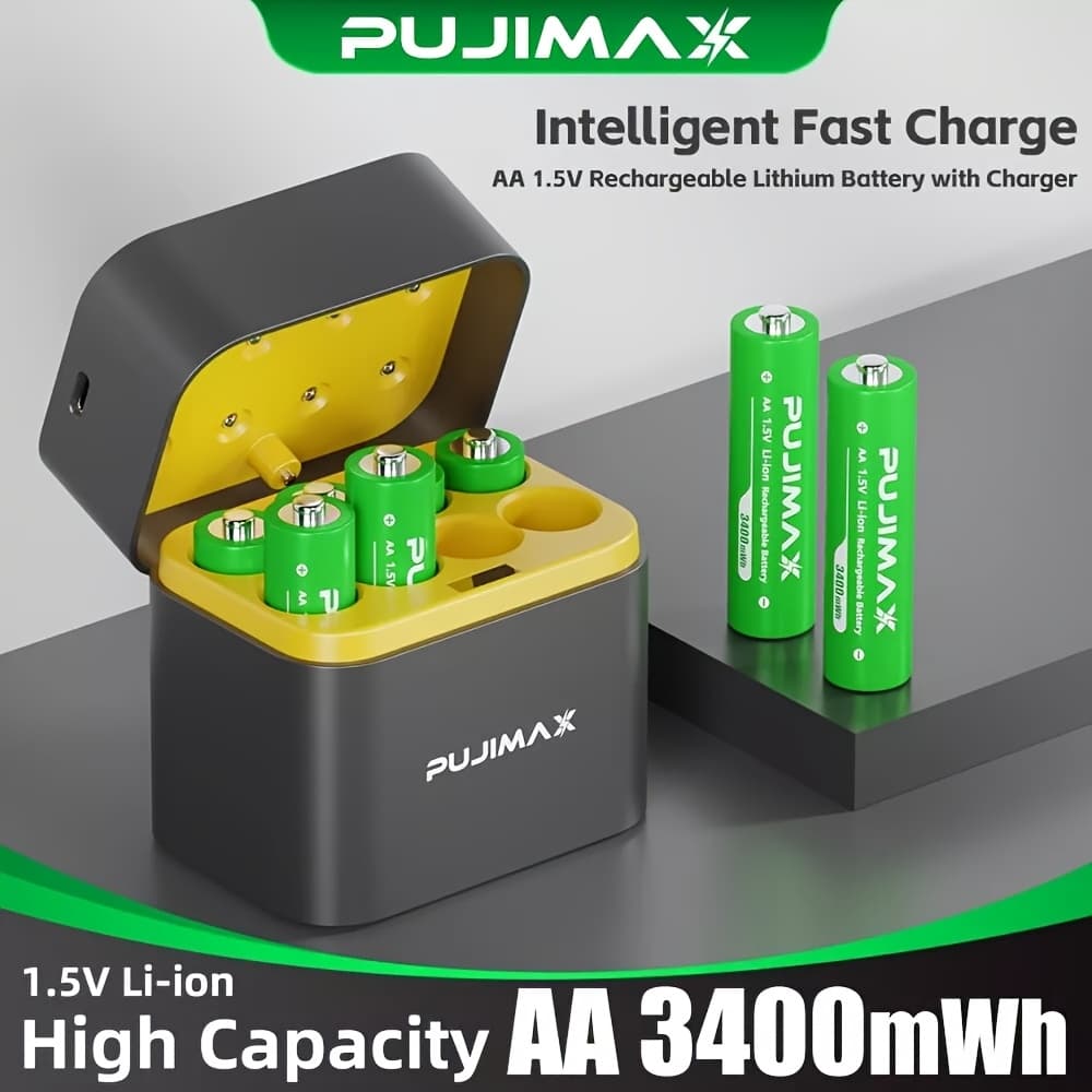 TEMU 1.5v Aa Rechargeable Lithium Battery With Fast Charger Box, 8pcs 3400mwh Lithium Battery, And Quick Charging, Quick Charging Solution, Long Lasting Rechargeable Aa Lithium And Charging Box