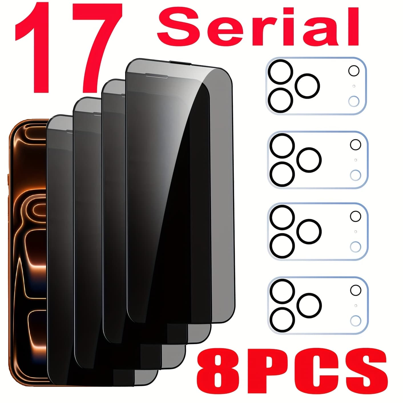 TEMU 8pcs Suitable For Iphone 17 Pro Max/17 Pro/17 Air/17/16 Pro Max/16 Pro/15 Pro Max/14/13/12/11 With 4pcs Privacy Tempered Films And 4pcs Camera Lens Glass Films