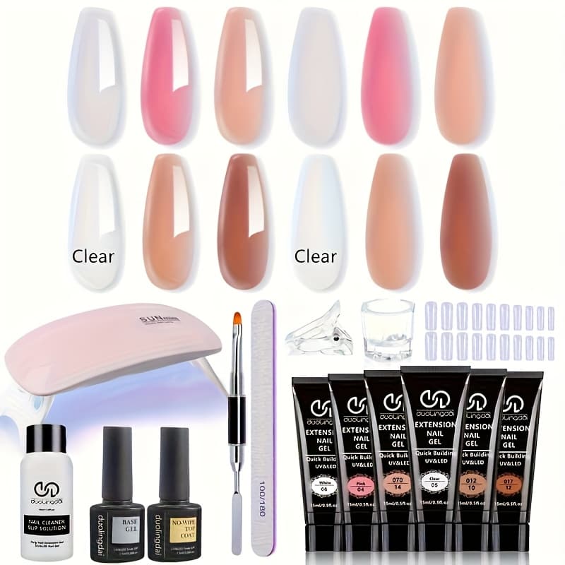 TEMU 12pcs Poly Extension Gel Set - With U V Light Starter Kit, 6pcs Builder Gel Extension Kit For Beginners With Everything Nail Art Diy - Gift For S Nails.