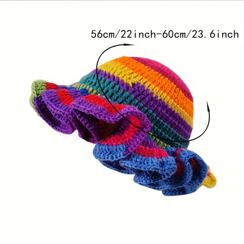 TEMU Women's Handmade Crochet Fisherman Hat - Winter With Brim, Multicolor (), Elastic For Cold Weather, Cozy & Stylish For Casual Attire, - Hand-