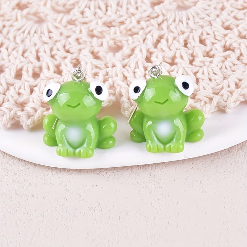 TEMU A Pair Of Fashionable And Fun Three-dimensional Frog Earrings With Cute Big Eyes, Small Animal Resin Design, And A Feminine Draped Style