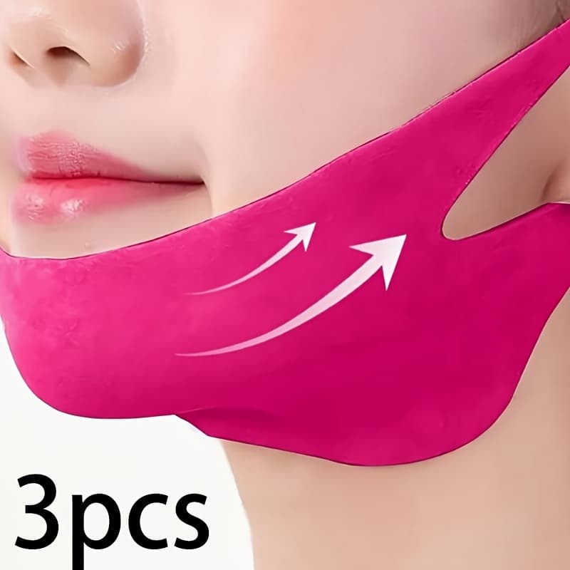 TEMU 365- 3pcs Face Lifting Strap | Double Chin Training Strap With Aloe Acid Collagen Sculpting Mask, Made Of Viscose Fiber, , Fashionable Design, , , Sturdy Structure