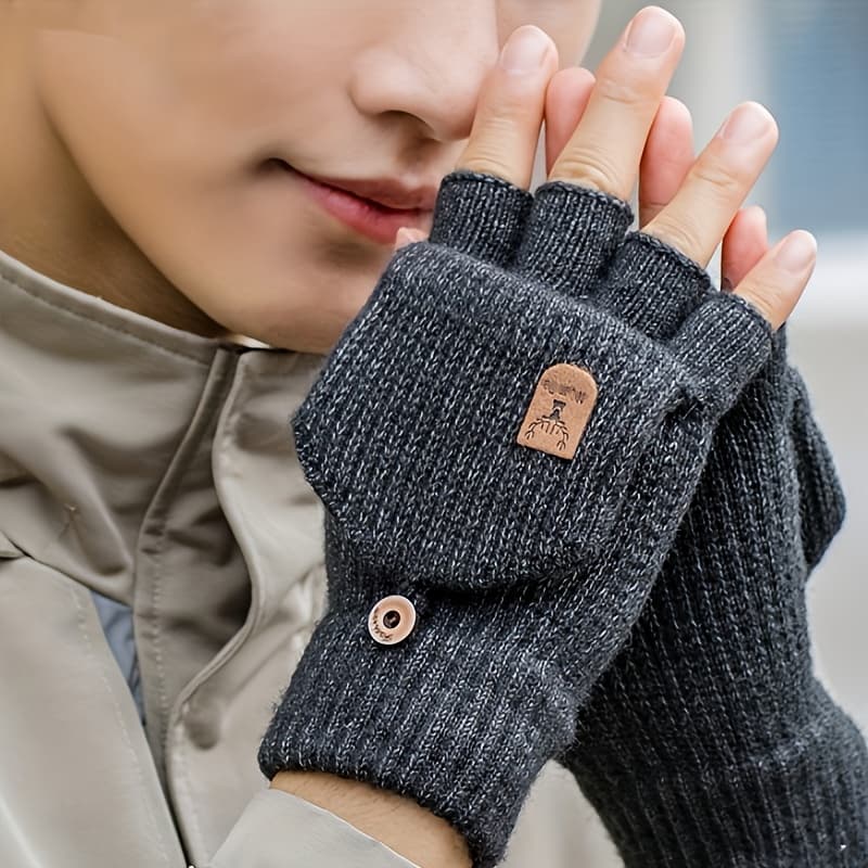 TEMU Men's Half-finger Gloves With Cover For Easy Typing And Writing