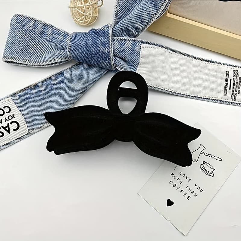 TEMU 1pc Of Women's Velvet-textured Hair Claw! Bow-shaped Shark Clip, Delicate Hair Claw For Securing Hair, Korean-style Back-of-the-head Updo Hairpin