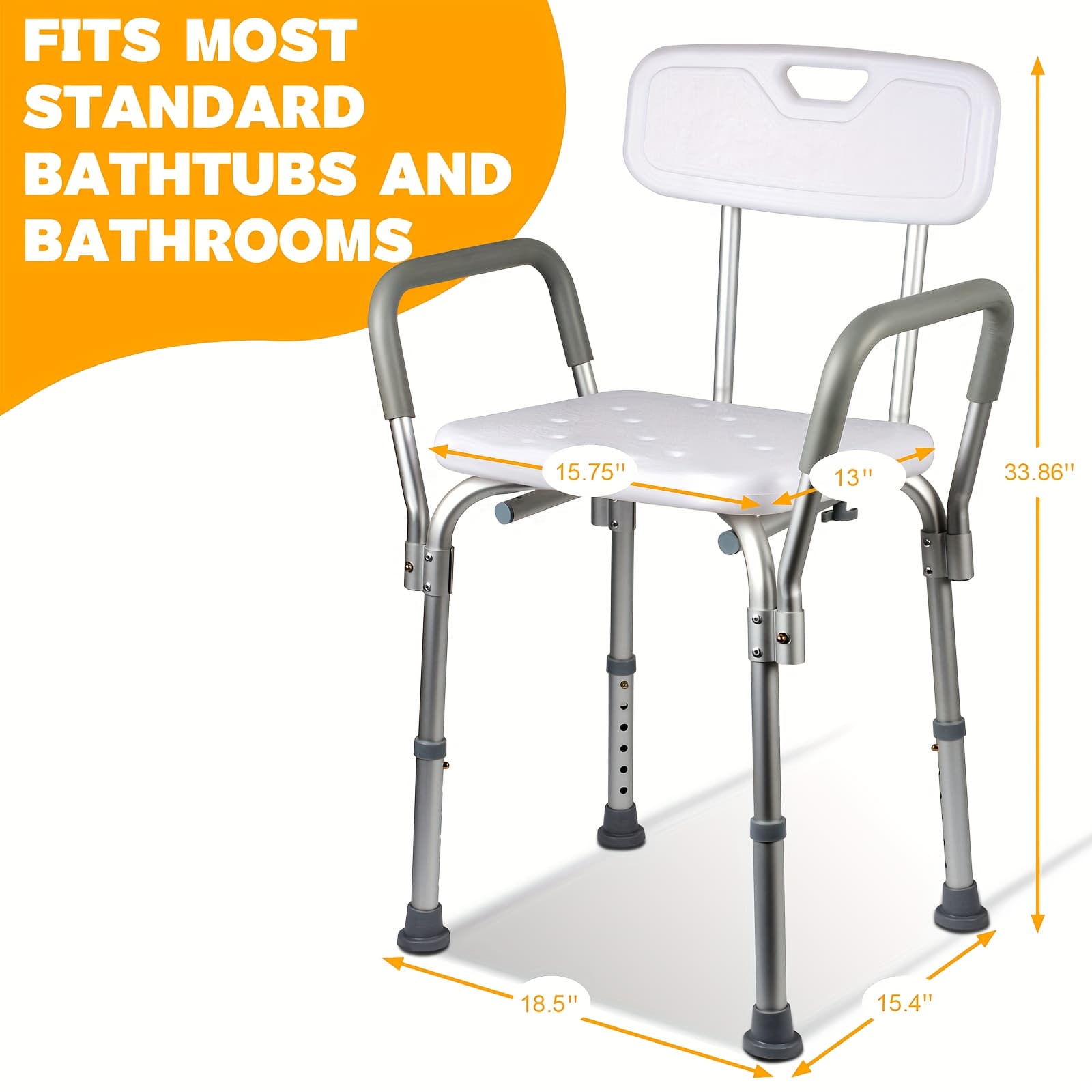 TEMU Indoor Shower Seat, Sturdy Design, Supports Up To 350 , Height Adjustable, Slip-resistant Surface With Cushioned Armrests And Backrest, Color: White