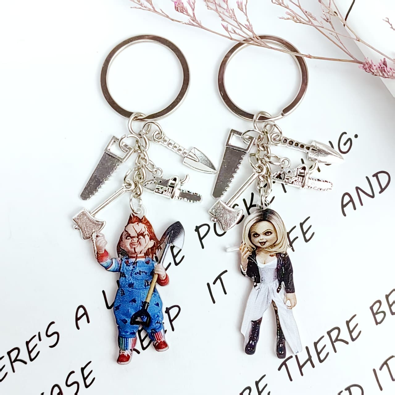TEMU 2pcs Horror Bride And Groom Keychain Set - Perfect For Keyrings, Backpack Clips, Car Keychains, Bag Charms, And Decorations - Ideal Gift For Christmas, New Year, And Halloween