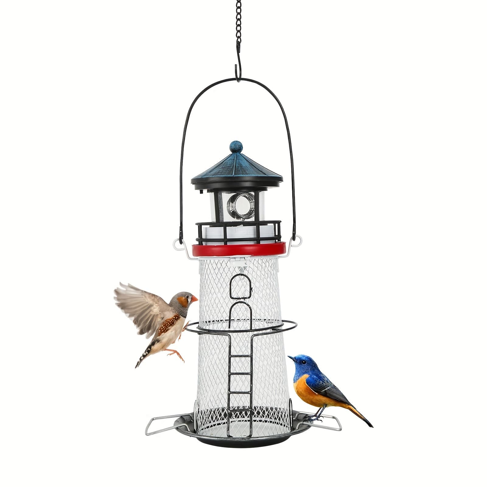 TEMU Solar Bird Feeder Lighthouse Hanging Outdoor Birdfeeder Garden Lantern Led Lights Yard