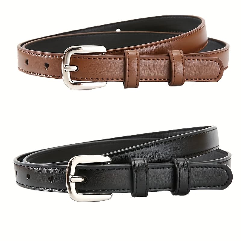 TEMU 2pcs Alloy Small Square Silvery Women's Casual Pu Belt, Multiple Colors And Sizes , Suitable For Parties And Daily