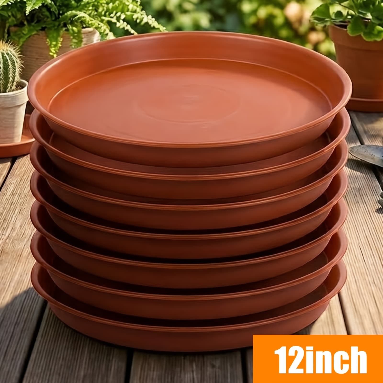 TEMU 6pcs 12-inch Heavy-duty Plant Saucers - Thick Plastic Trays Color - Fit 6"/8"/10"/12" Pots | Bird Bath/water Catchment