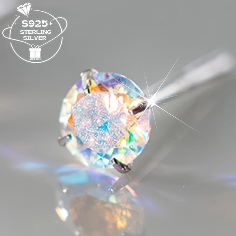 TEMU 1 Pair Of 925 Silver Women's Colorful Earrings With Artificial Synthetic Synthetic Zirconia, Suitable For Daily Wear And Parties