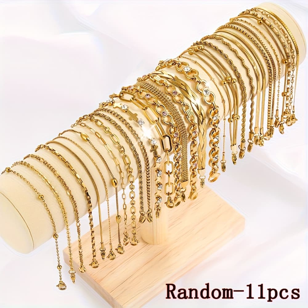 TEMU 11pcs Of Random Women's Stylish Stainless Steel Bracelets, An Elegant And Luxurious Jewelry Set That Fade, Suitable For Everyday Wear And Parties. A Perfect Birthday Gift