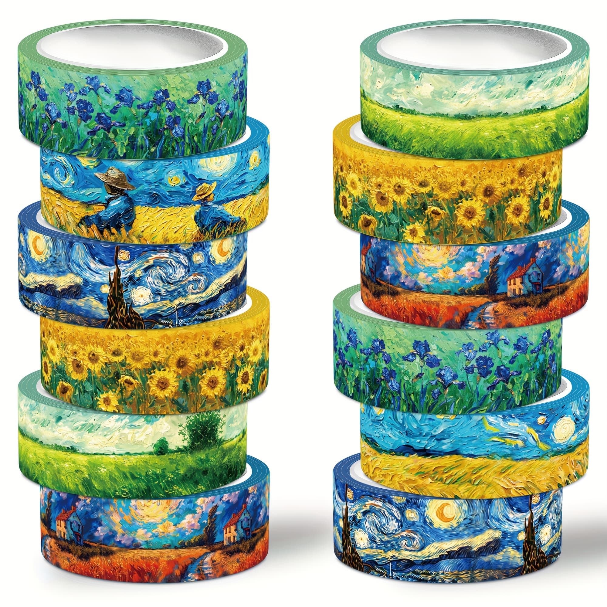 TEMU Nikomie Van Style Washi Tape Set, 12 Rolls Of Oil Painting Decorative Tape, Washi Tape For Note-taking Supplies, Scrapbooking, Crafts, Gift Wrapping