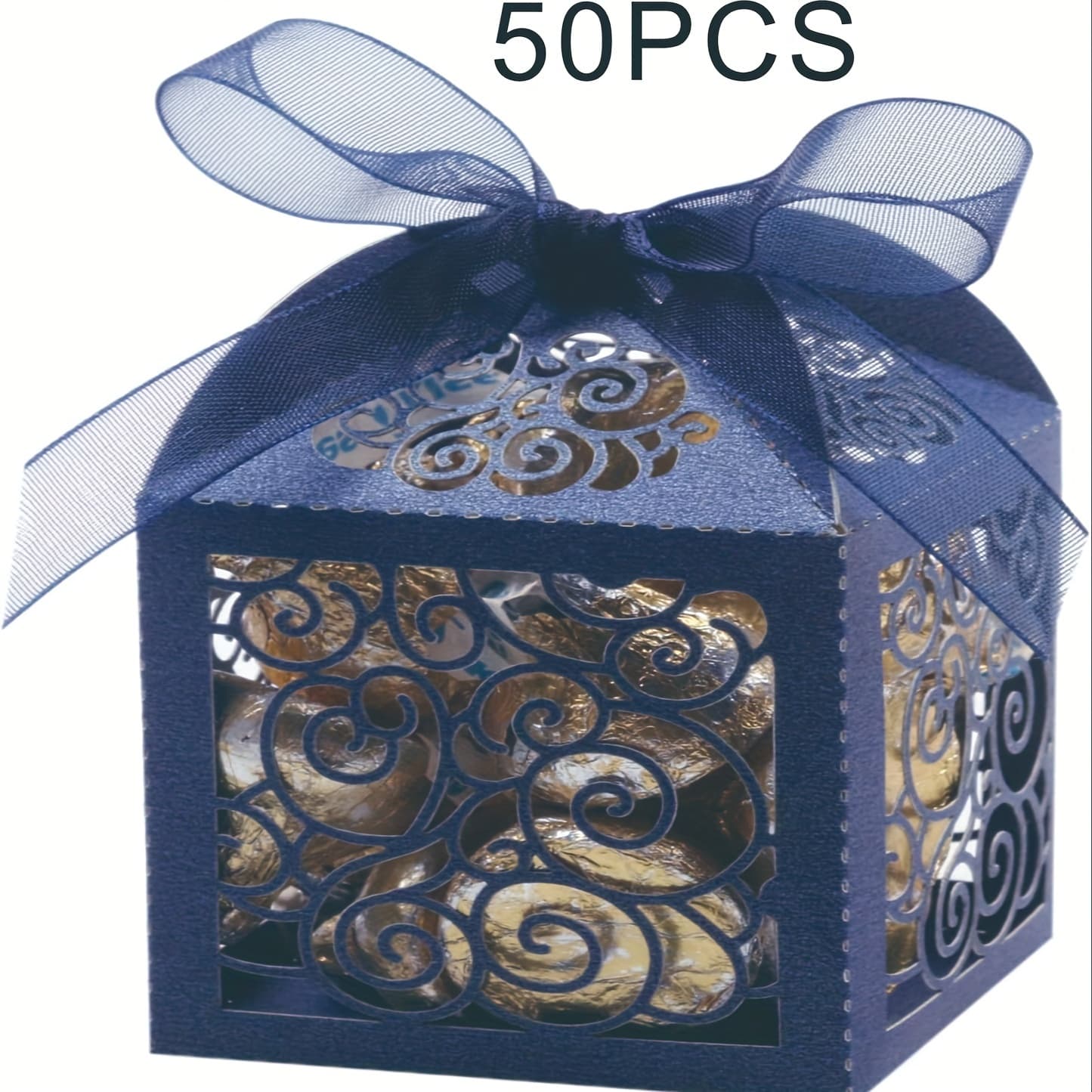 TEMU Gift For Her/him 50pcs Blue Lace Candy Boxes With Ribbons - Laser Cut Chocolate Gift Boxes For Weddings, Birthdays & Bridal Showers