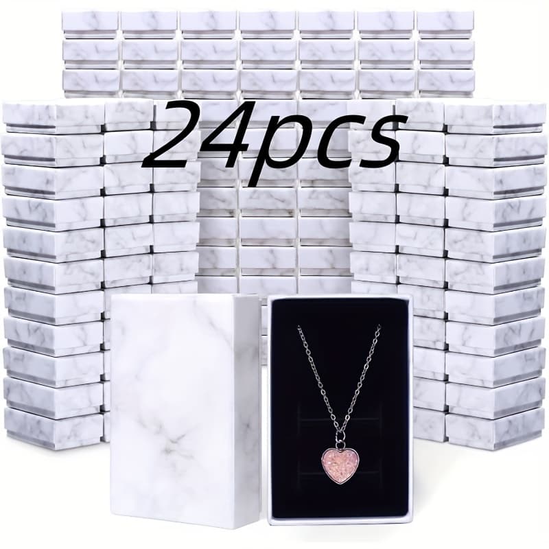 TEMU Gift For Her/him Jewelry Box, 12/24pcs Cardboard, Marble White And Black, Jewelry Storage For Bracelets, Necklace, Earring, Ring, Anniversaries, Wedding, Portable