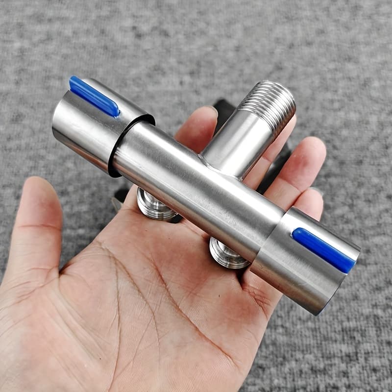 TEMU 1pc 304 Stainless --out Dual-control Angle Valve Tee With Switch, One-split Two-outlet Washing Machine Faucet Water Divider