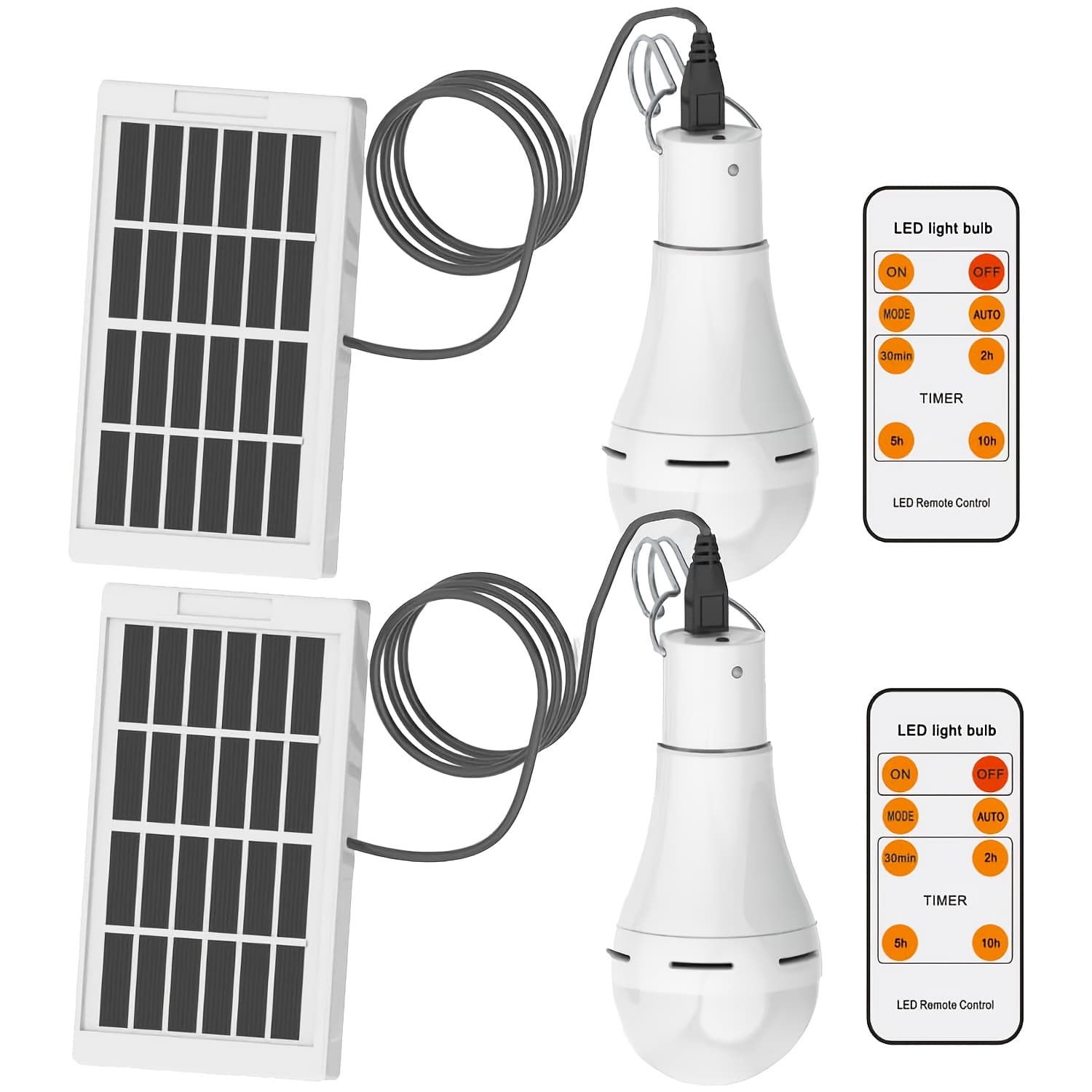 TEMU 2pack Outdoor Campsite Lights Remote Control Timer, Rechargeable Solar Light Bulbs Shed Night Emergency Power Outage Chicken Coop Light