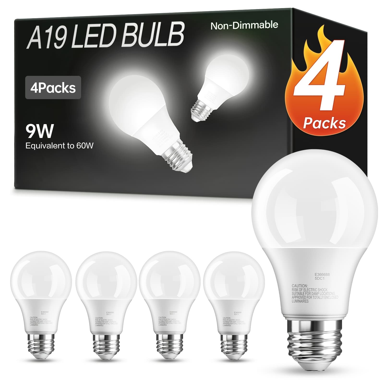 TEMU 240/48/36/4-pack A19 E26 Led Bulbs, 60w Equivalent, 800lm, 80+cri, 5000k/4000k/3000k/2700k, 9w Non-dimmable, Office/home/living Room And Other Lighting Applications, Multi-pack A19 Led Bulbs