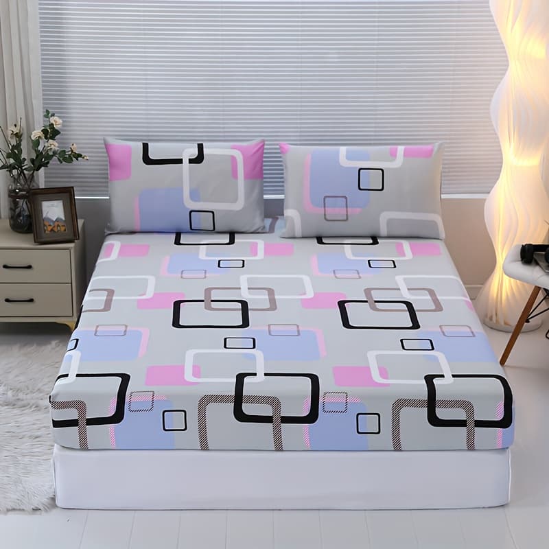 TEMU 3pcs 100% Polyester Brushed Printed Bedding For Bedroom, Home, Or Hotel Use, Skin-friendly, Soft, And Comfortable, Includes Fitted Sheet + 2 Pillowcases (pillow Inserts Not Included)
