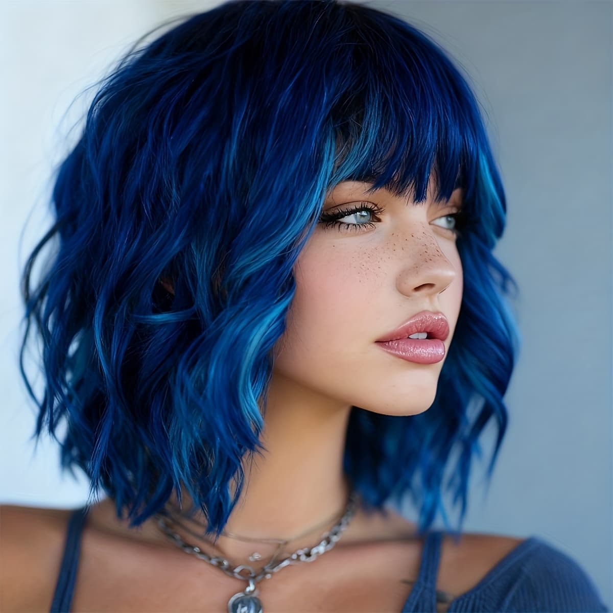 TEMU 14-inch Elegant Blue Highlights Women's Curly Wig-high-temperature-resistant Synthetic Wig Beginners-friendly, Daily Wear, Christmas Dress Up Women's Wig.