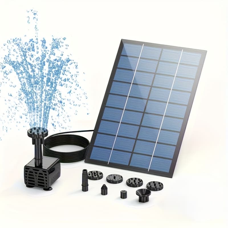 TEMU Aisitin 2.5w Solar Powered Water Pump Solar Panel Kit Water Pump Submersible Pump Solar Powered Water Feature With 6 Nozzles And Transparent Hose For Pond, Fountain, Garden
