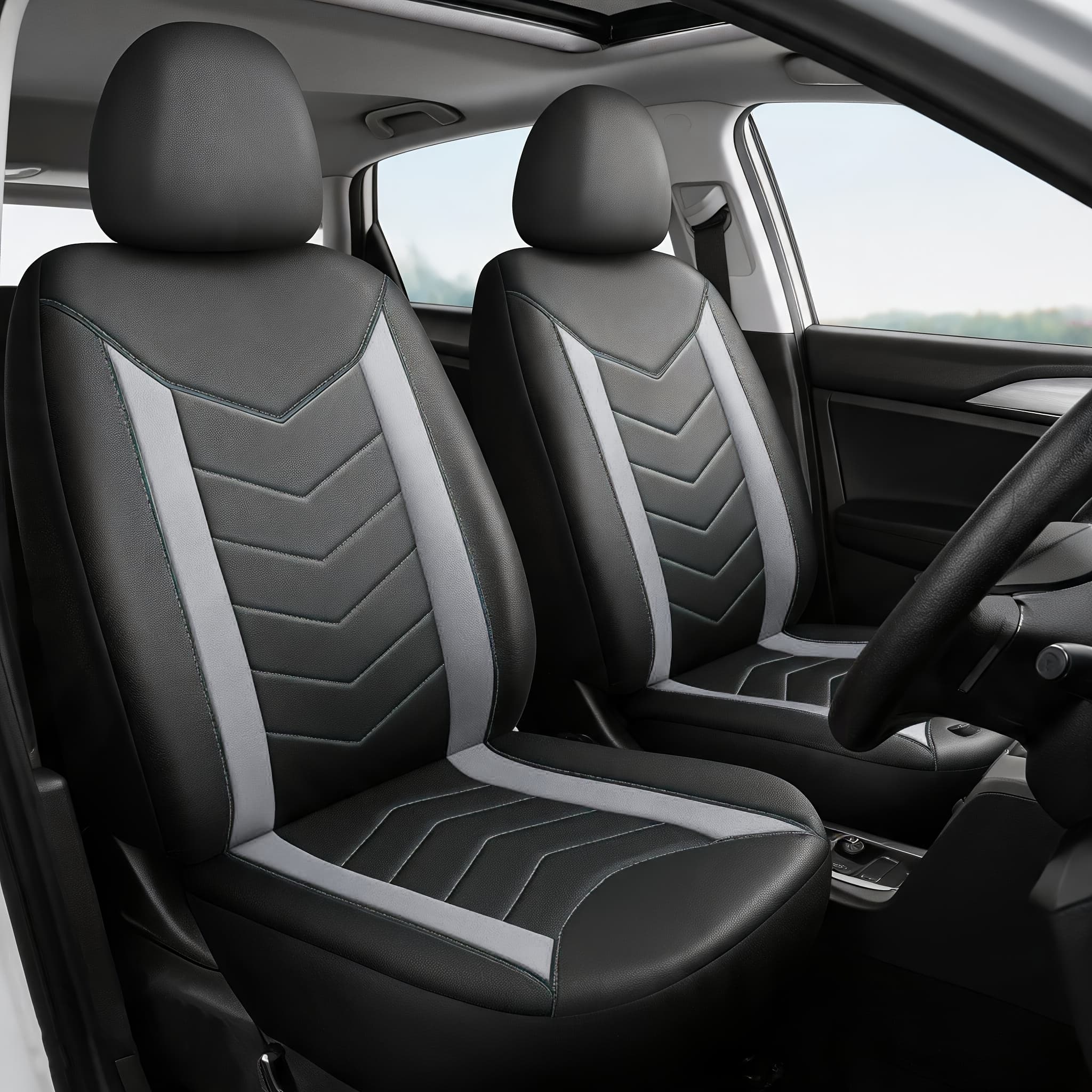 TEMU Universal 2-seater Full Synthetic Leather Car Seat Covers, Wear-resistant & Comfortable, Minimalist Style With Quilted Embroidery, Superior Protection For Original Seats
