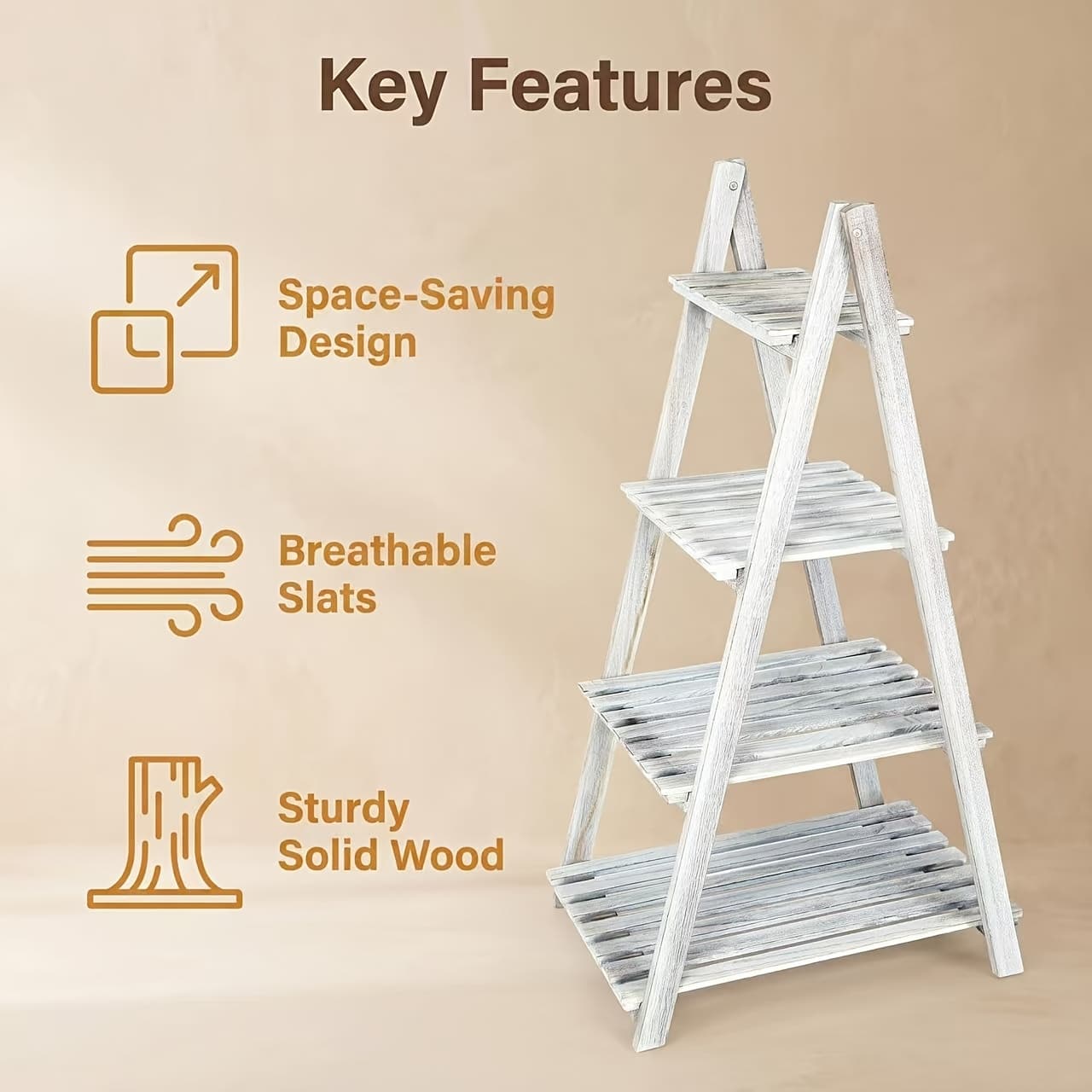 TEMU 4-tier Ladder Shelf, Wooden Plant Shelves, Ladder Bookshelf, Rustic Flower Display Rack, Wooden Display Shelves Plant Stand, Indoor Ladder Shelf For Living Room, Office, Bedroom