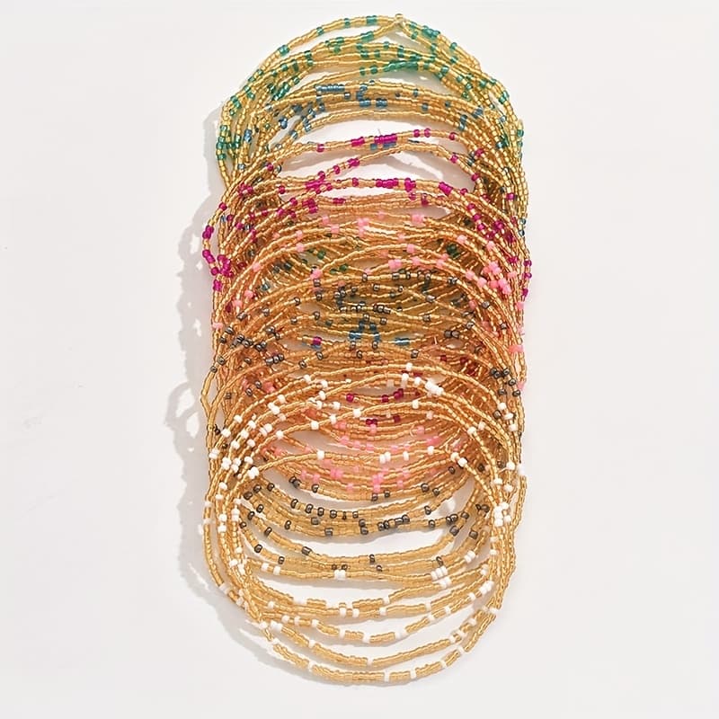 TEMU 36pcs Random Color Women's Hand-woven Beaded Elastic Bracelet And Anklet Set, Perfect For Casual Daily Wear Or Vacation, As Bracelet Or Anklet