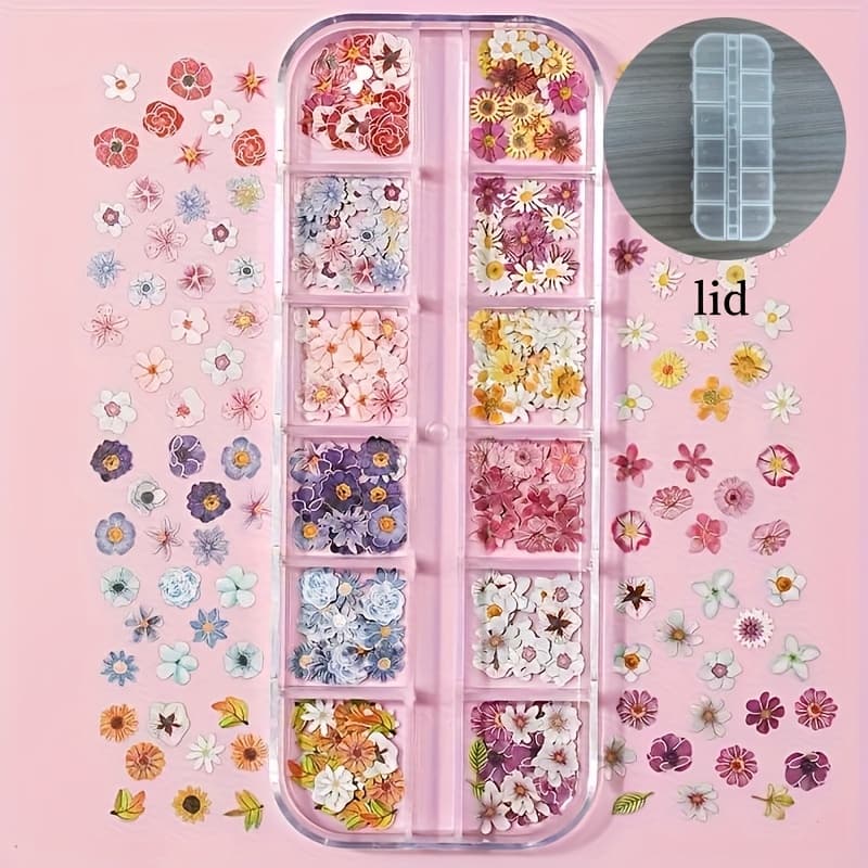 TEMU 240pcs 12 Epoxy Resin Filling Set - Flowers, Suitable For , Diy Crafts And Nail Design, Valentine's Day And Gifts, Resin Liquid Molds