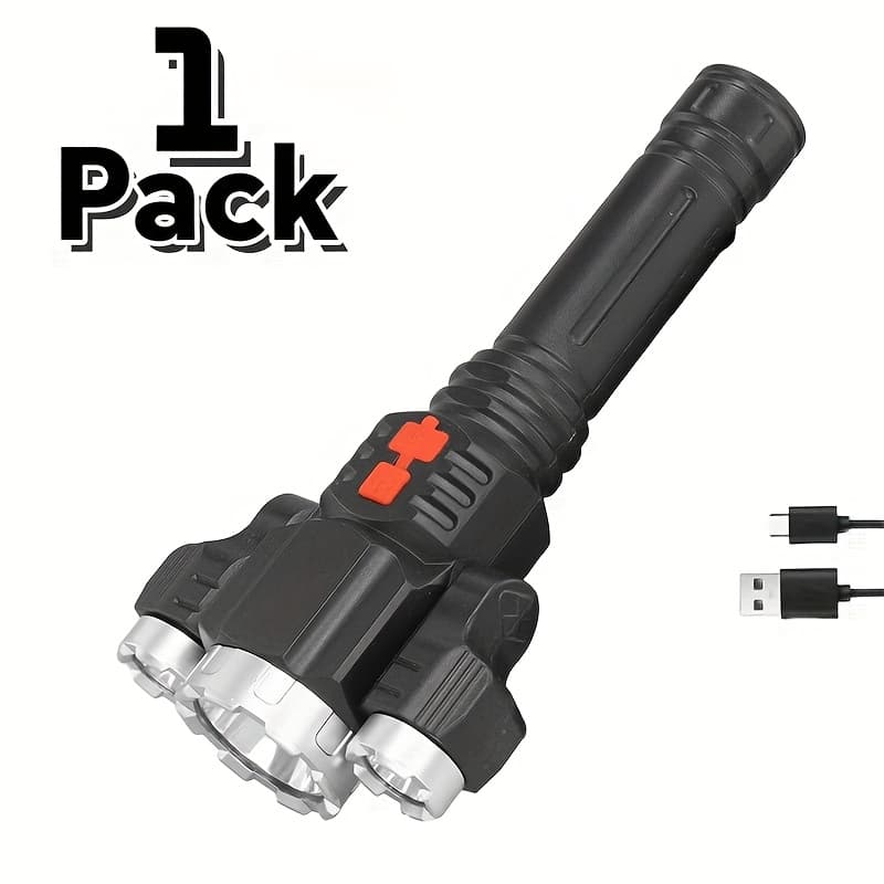 TEMU 1/2pcs 3led Rechargeable Flashlight High Flashlight Long Distance Flashlight Powerful Camping Gear For Outdoor Hiking Camping Fishing Survival And Equipment For Men And Husband Gift