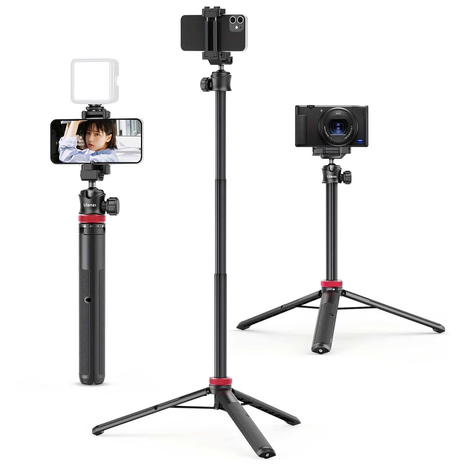 TEMU Ulanzi Mt-44 Extendable Phone Tripod | 59" Selfie Stick Vlog Stand With 2 In 1 Phone Clip, 360° Ball Head Camera-tripod For Iphone, , Action Camera, Aluminum Alloy, Lightweight For Travel