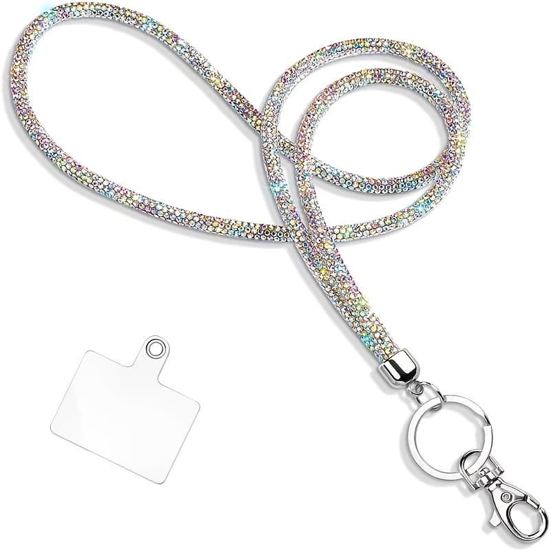 TEMU 2d 1pc Multicolor Crystal Lanyard, Elegant Bling Keychain Holder, Badge Id Neck Strap, Durable Phone Hook & Wrist Keyring Cord Accessory
