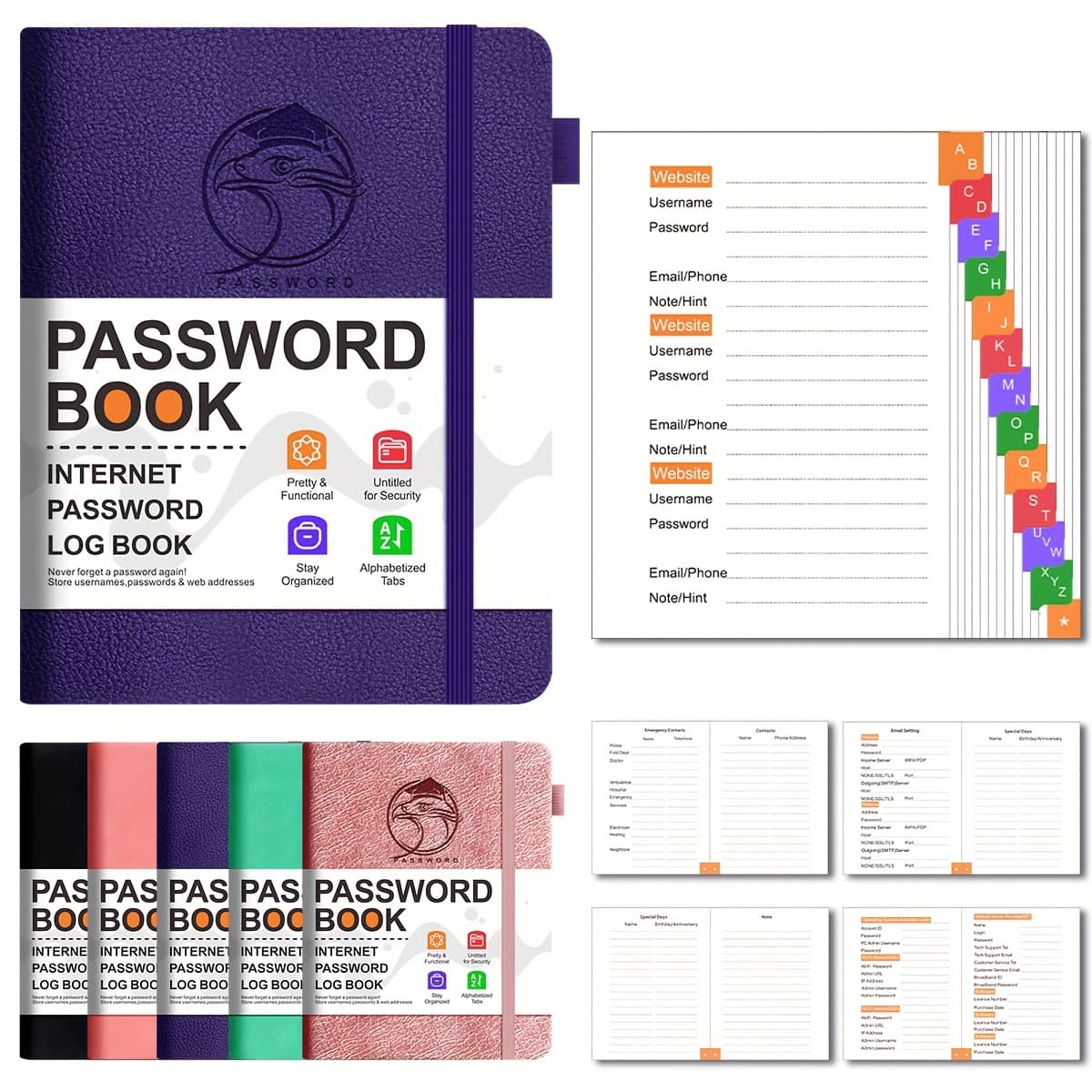 TEMU Password Book With Letter Labels., Hardcover Internet Password Logbook Journal, Alphabetical Tabs, Address Organizer For Computer & Website , Secure Notebook For Seniors-