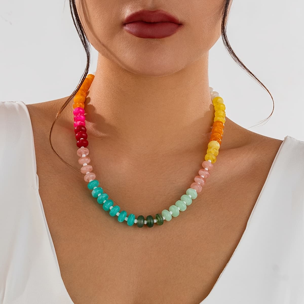 TEMU A Bohemian-style Sweet And Elegant Colorful Beaded Necklace For Women, Suitable As An Accessory For Holidays, Birthdays, Dates, , Parties, Vacations, Shopping, And Daily Commutes
