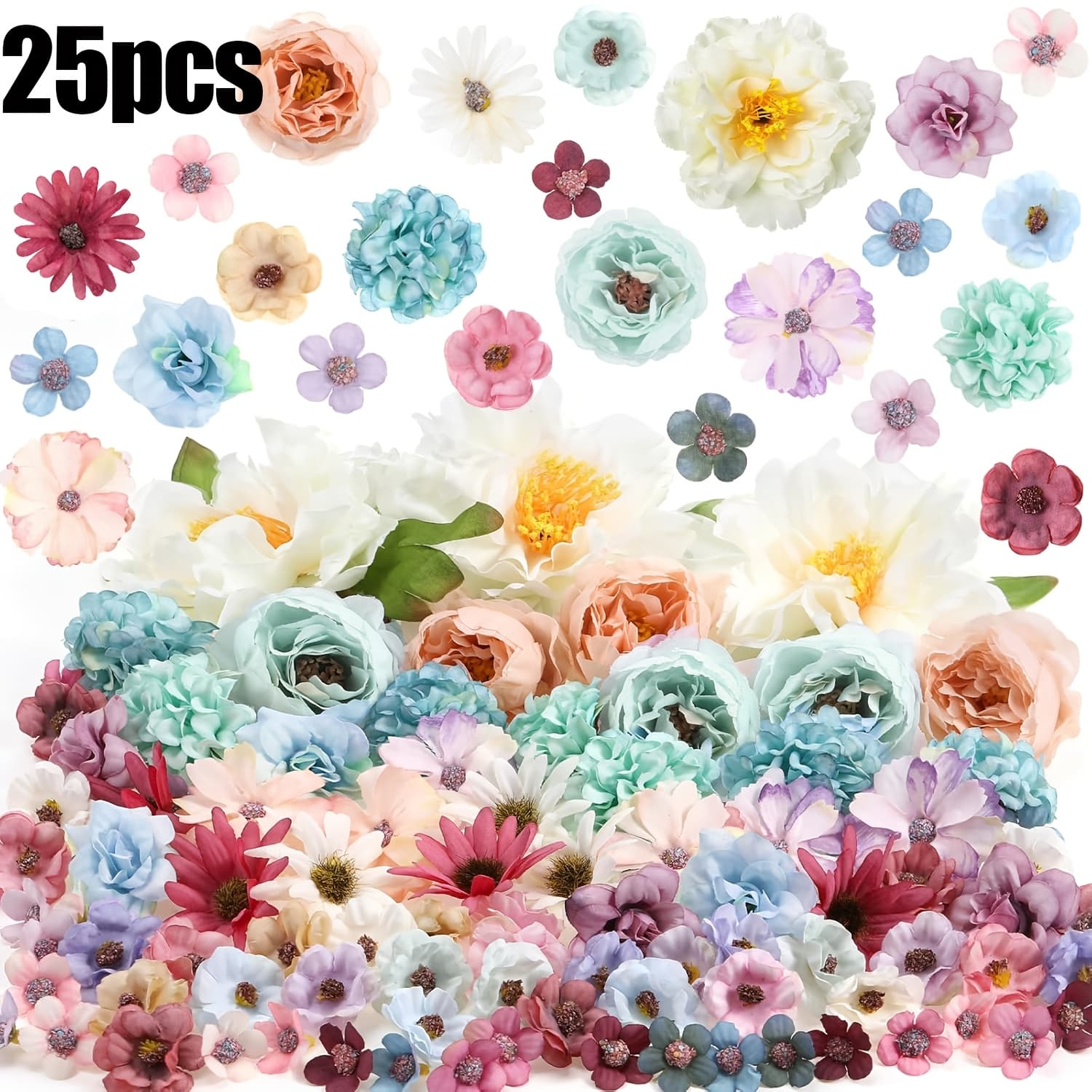 TEMU 25pcs Artificial Flowers Heads Mini Silk Fake Peony Flowers Red White Small Flower Heads For Wedding Home Decorations Party Craft Garland Diy