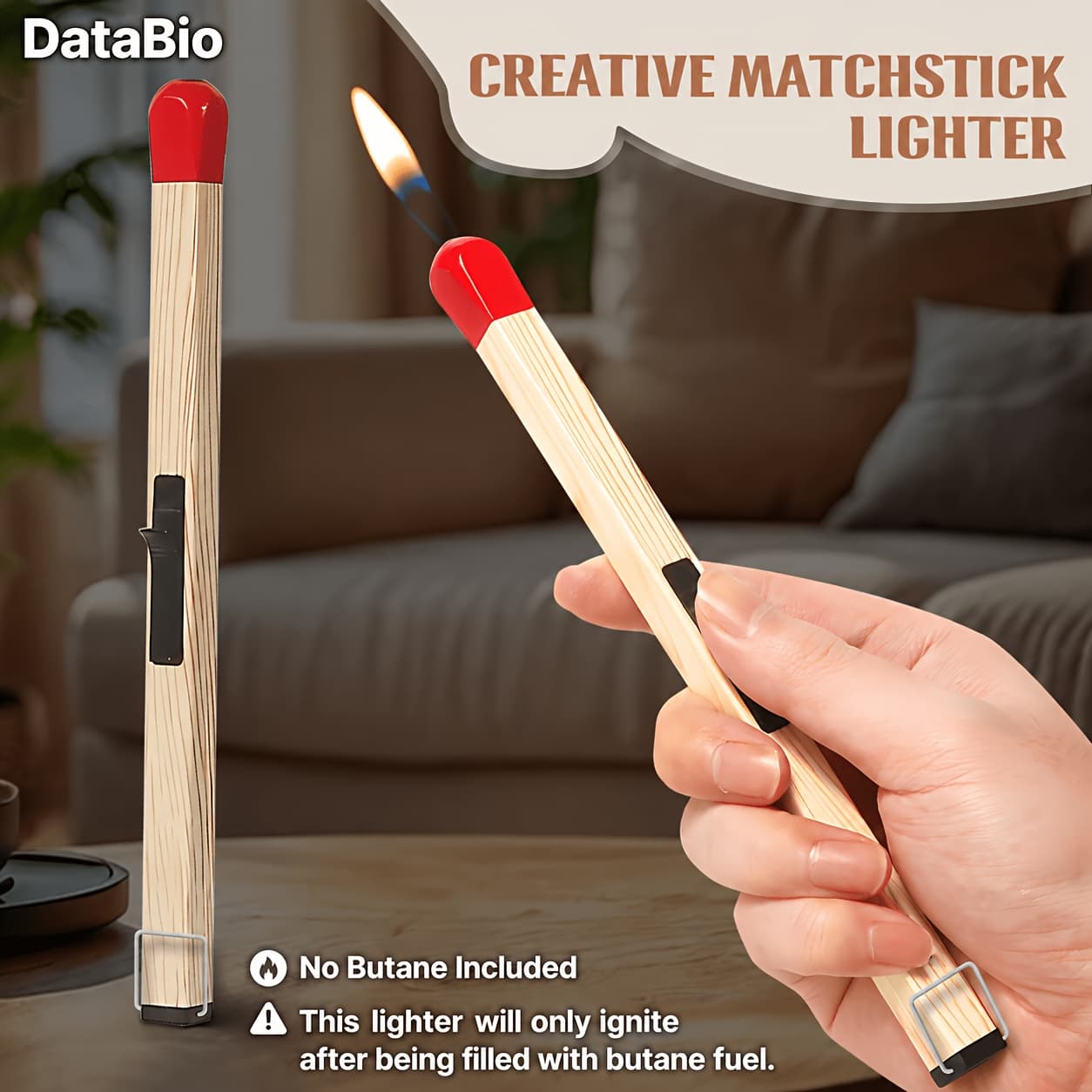 TEMU (no Butane)creative Simulation Match Lighter, Butane , Easy To Ignite, For Home Lighters, Adjustable Flame Size, Camping, Kitchen, Barbecue Equipment