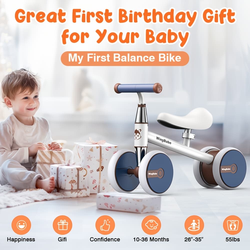 TEMU Baby Balance Bike For 10-36 Month Toddler , 4 Wheels Balance Bike, Perfect First Birthday & Children's Day Gifts