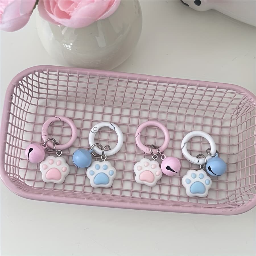 TEMU 4pcs Cute Cat Paw Soft Claw Keychain, Sweet Heart Pendant For S And Couples, Gift Accessory For Students' Bags